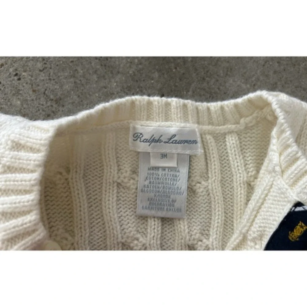 POLO Ralph Lauren Girls Infant Ivory Button Down Cable Knit Cardigan Size 3 Mo‎